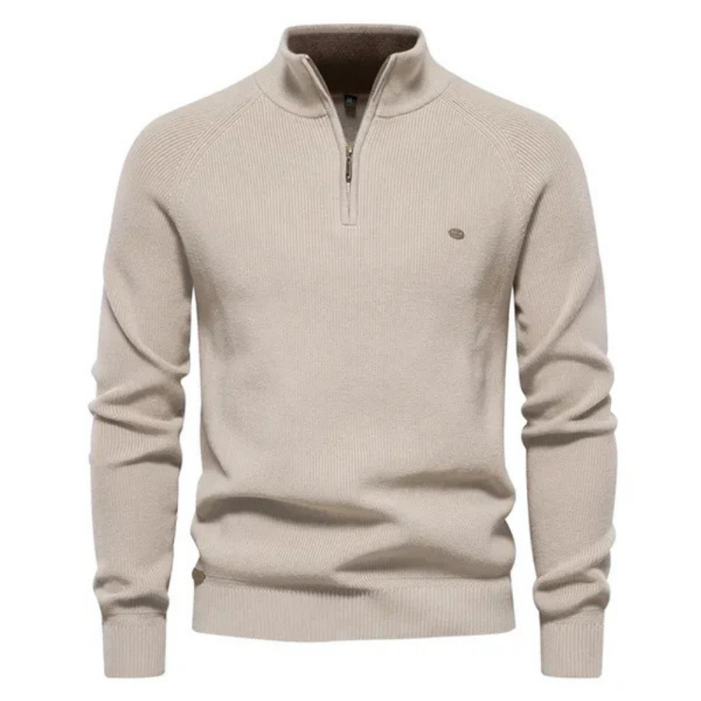 Men's cotton knit sweater in navy blue slim fit with breathable soft yarn comfort