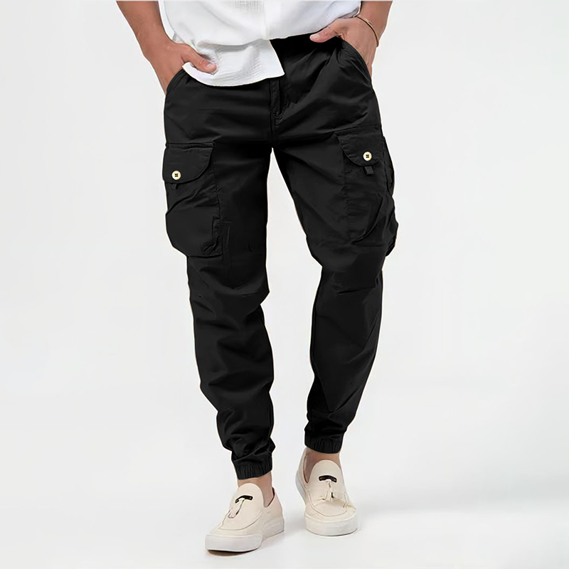 Men's lightweight casual cargo pants with multiple utility pockets, relaxed fit for active wear
