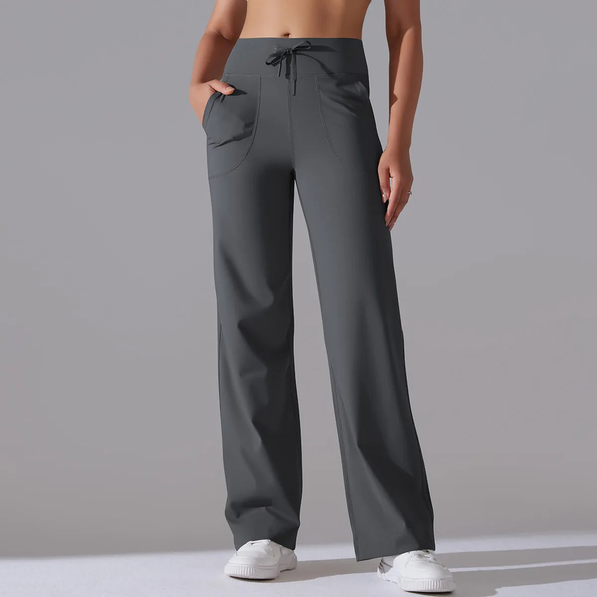 Women's straight-leg yoga pants with contoured waistband, ultra-soft 4-way stretch fabric and deep pockets