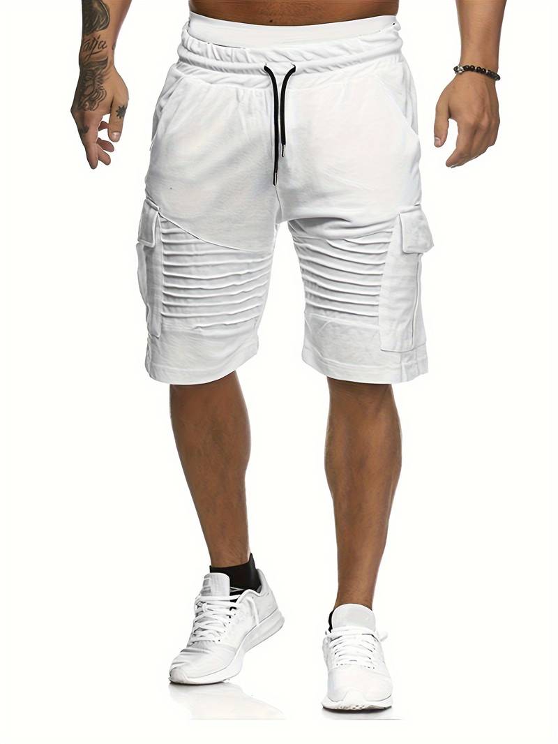 Men's khaki loose fit cargo shorts with multiple utility pockets, lightweight breathable summer outdoor style