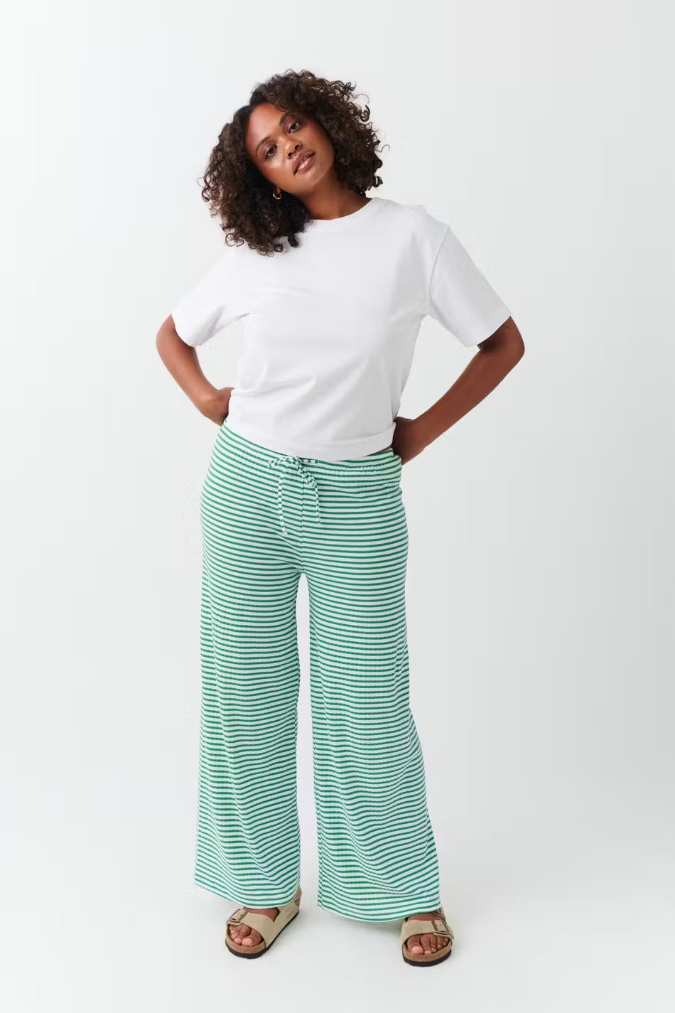 Women's relaxed striped pants spring casual wide-leg silhouette lightweight everyday comfort