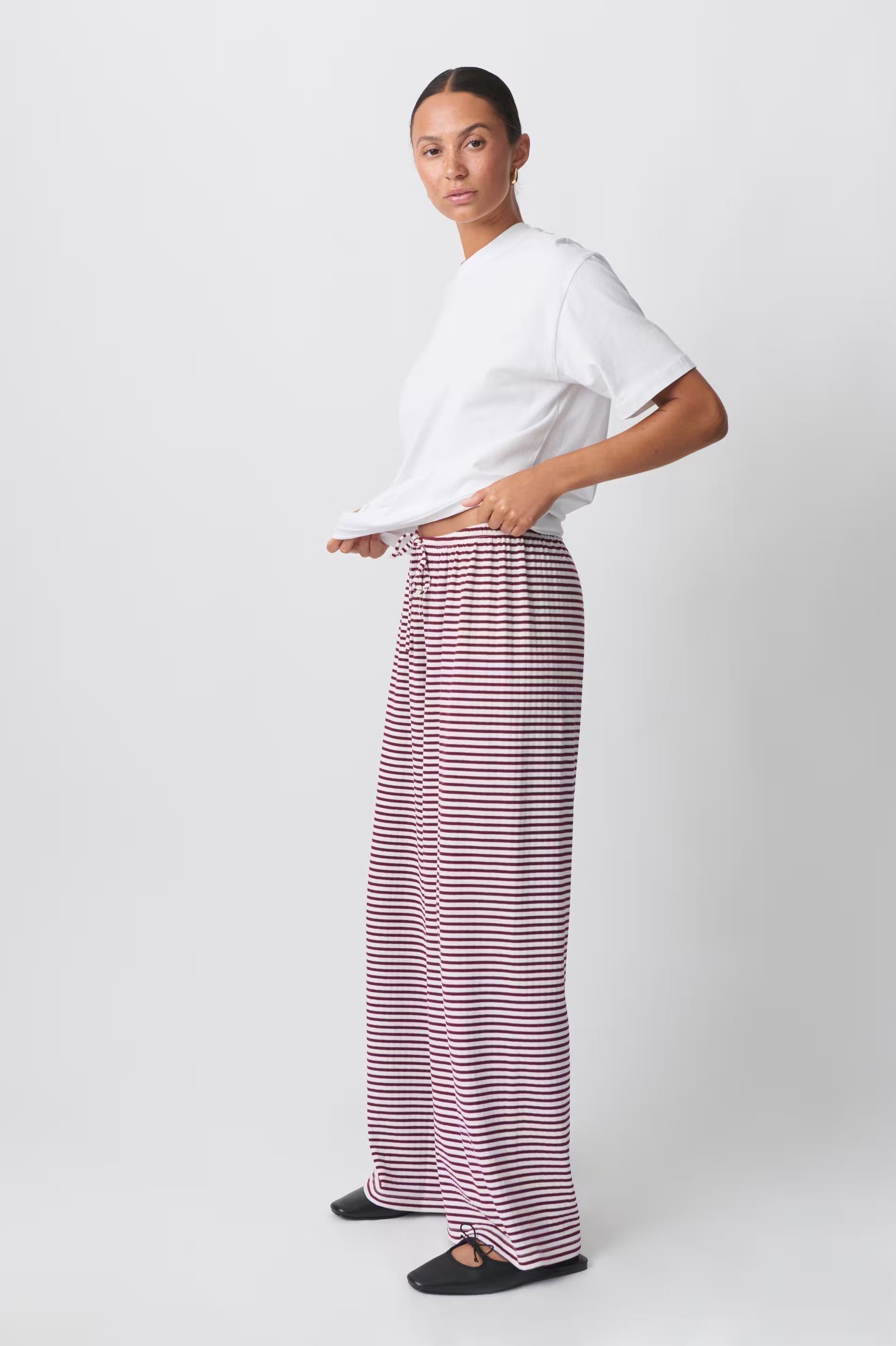 Women's relaxed striped pants spring casual style flowing silhouette everyday comfort