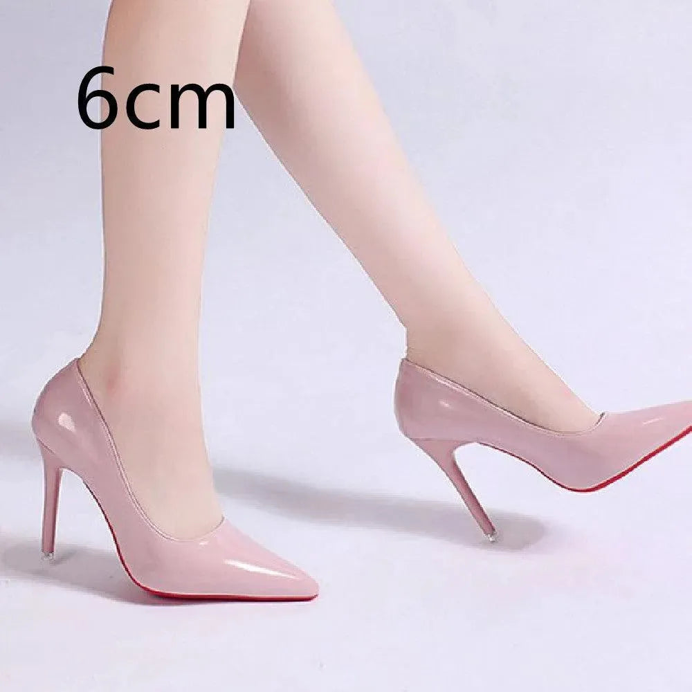 Women's black platform stiletto heels synthetic leather finish 6-10cm height modern pump