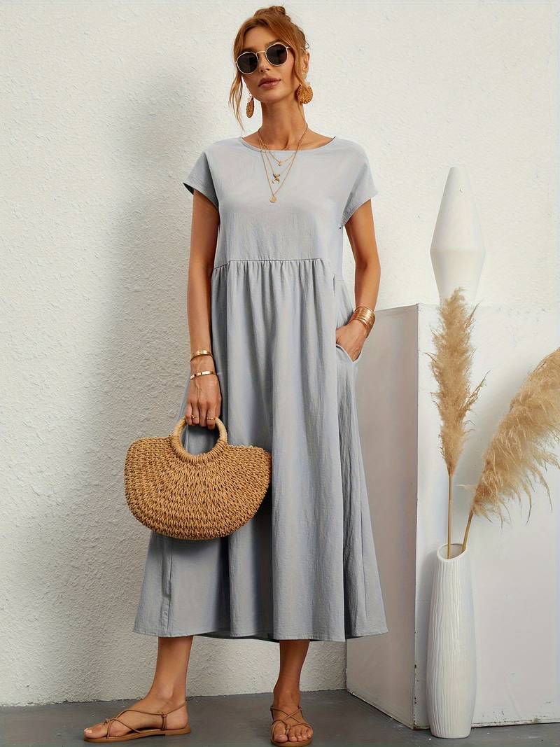 Emily women's crew-neck dress timeless spring summer style easy care versatile solid color everyday comfort
