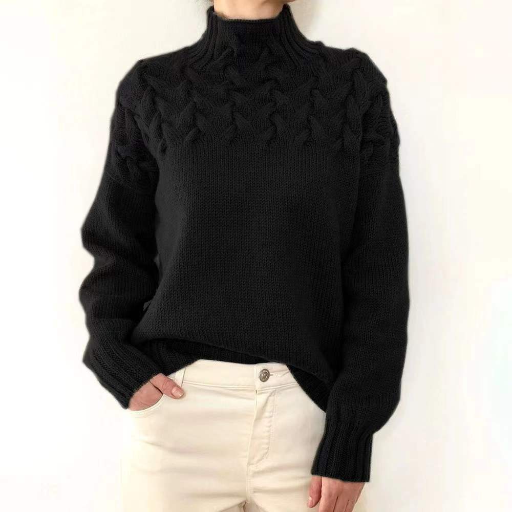Women's cozy turtleneck sweater solid color long sleeve medium weight commute style