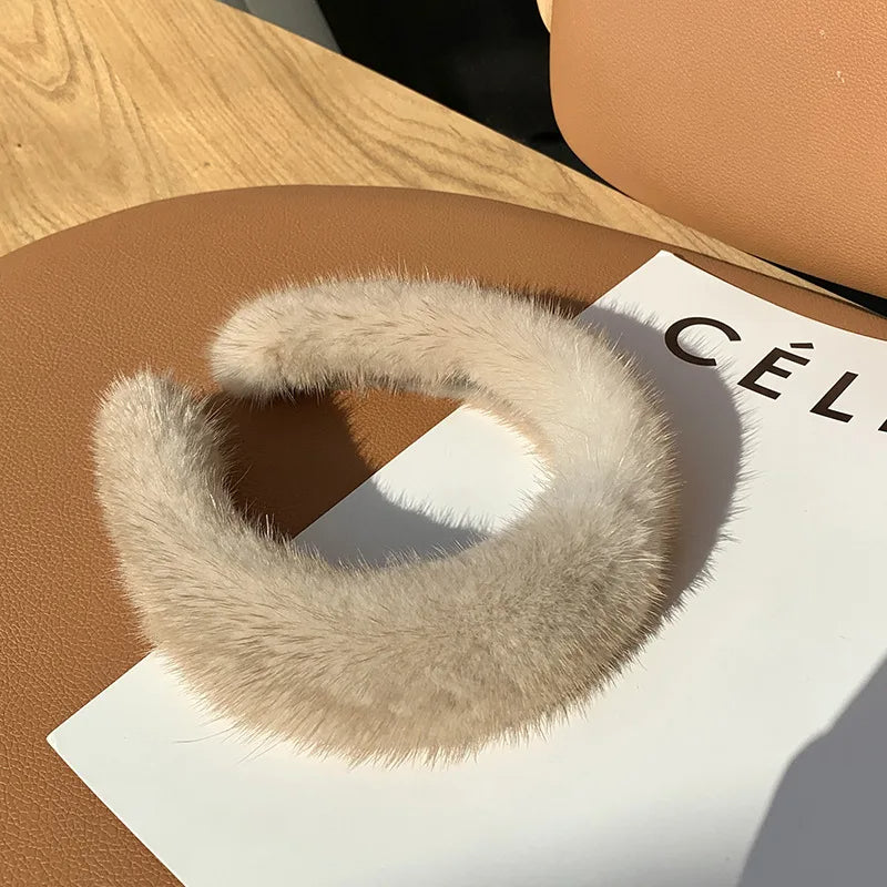 Soft faux fur headband women elegant plush winter hair accessory luxurious sheen