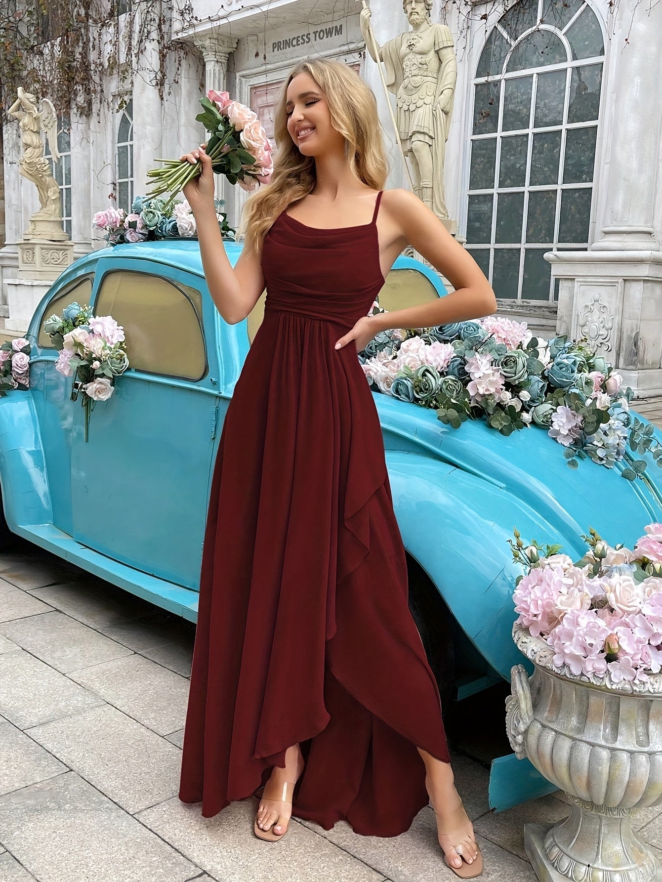 Morgane long bridesmaid dress elegant fluid silhouette flattering drape available in multiple colors