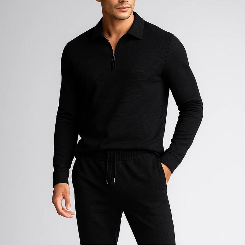 Lugano 1995 waffle-texture two-piece lounge set with zip top and drawstring pants, lightweight casual fit