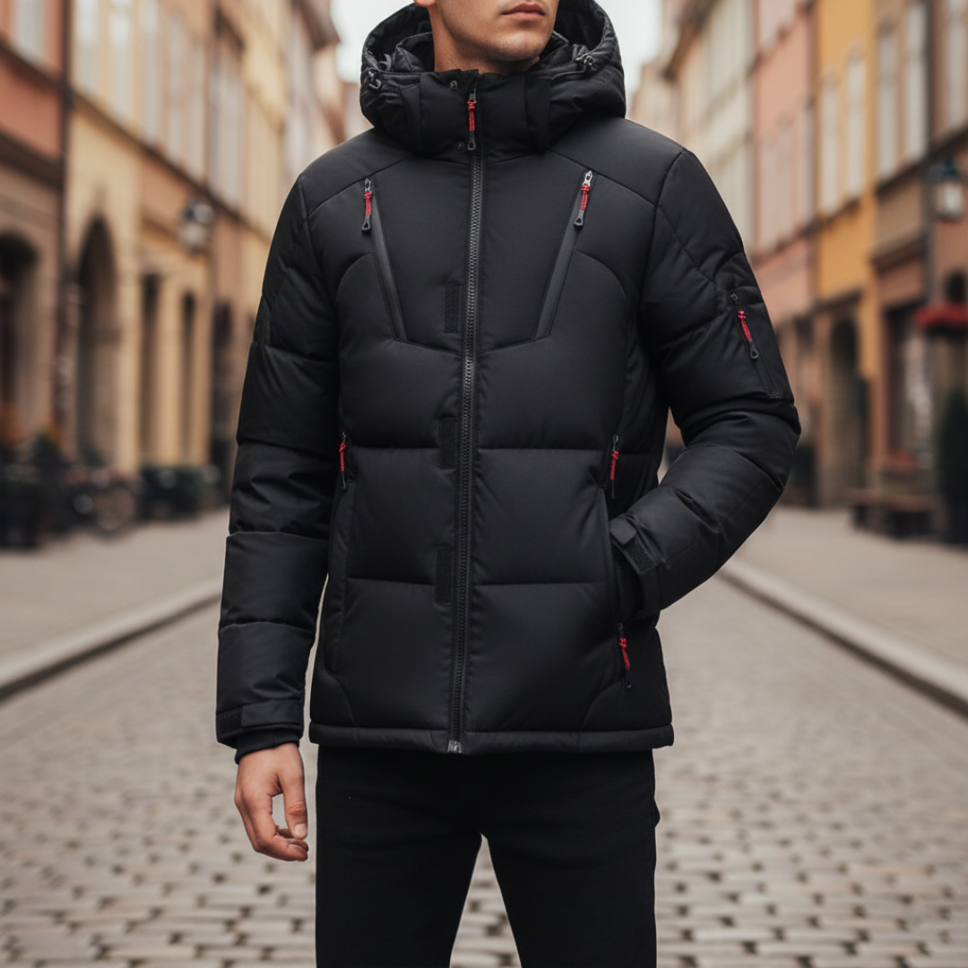 Men's hooded down jacket waterproof windproof coat for outdoor winter adventures