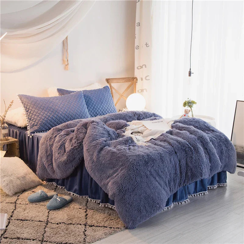 Plush velvet duvet cover set in rich green with quilted pillow covers, cloudlike modern bedroom luxury