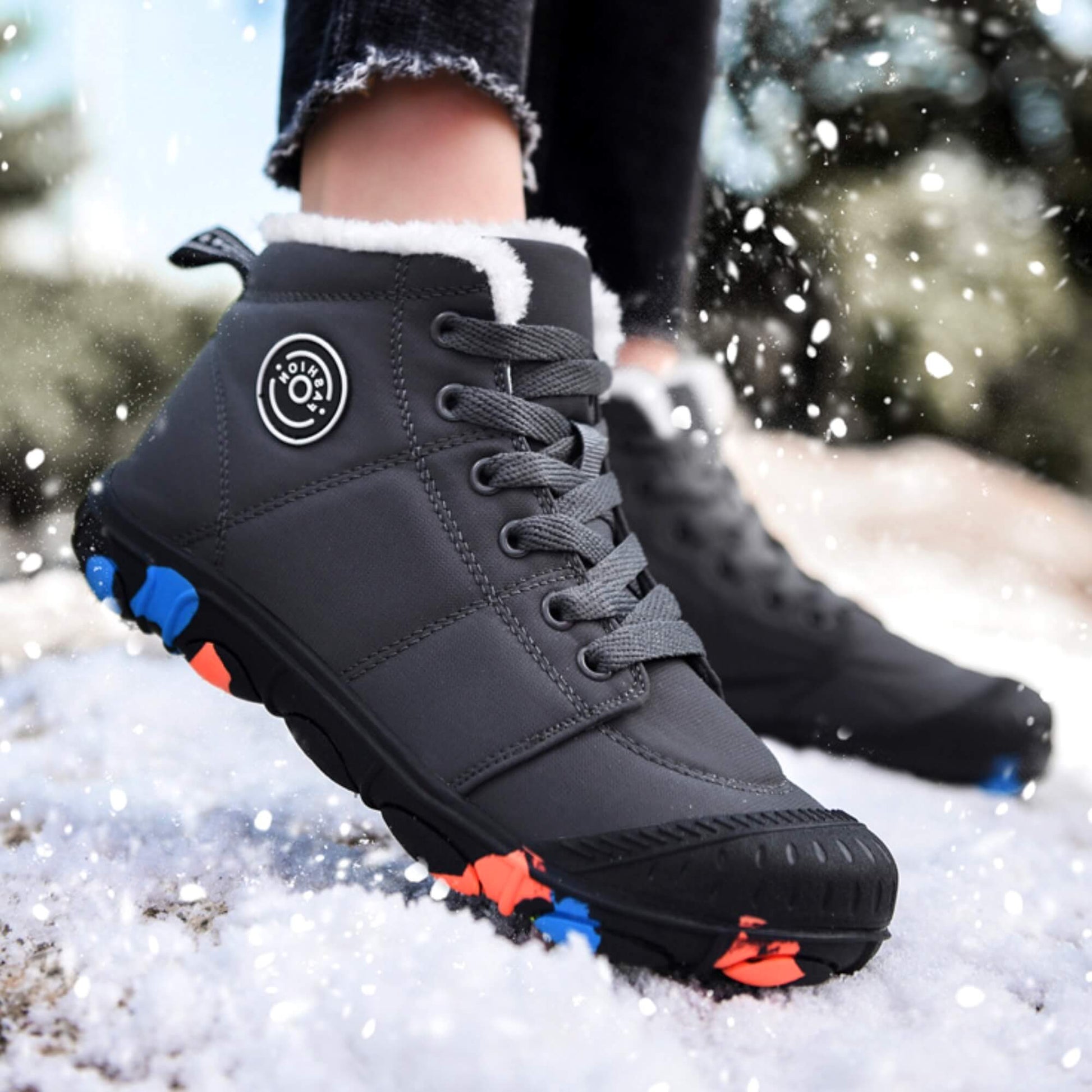 Kids waterproof winter boots with warm fleece lining, wide toe box, and non-slip grip sole