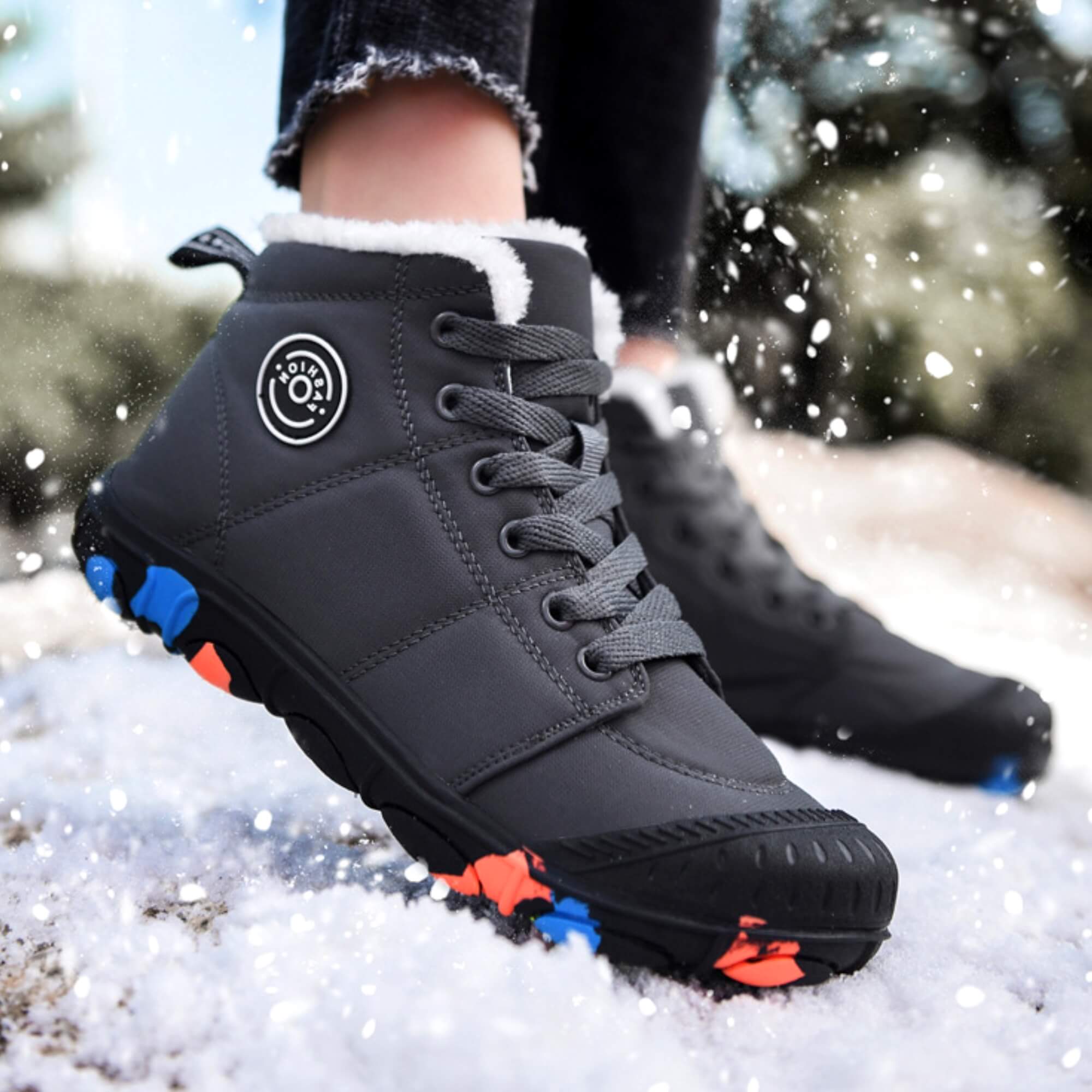 Kids waterproof winter boots with warm fleece lining, wide toe box, and non-slip grip sole