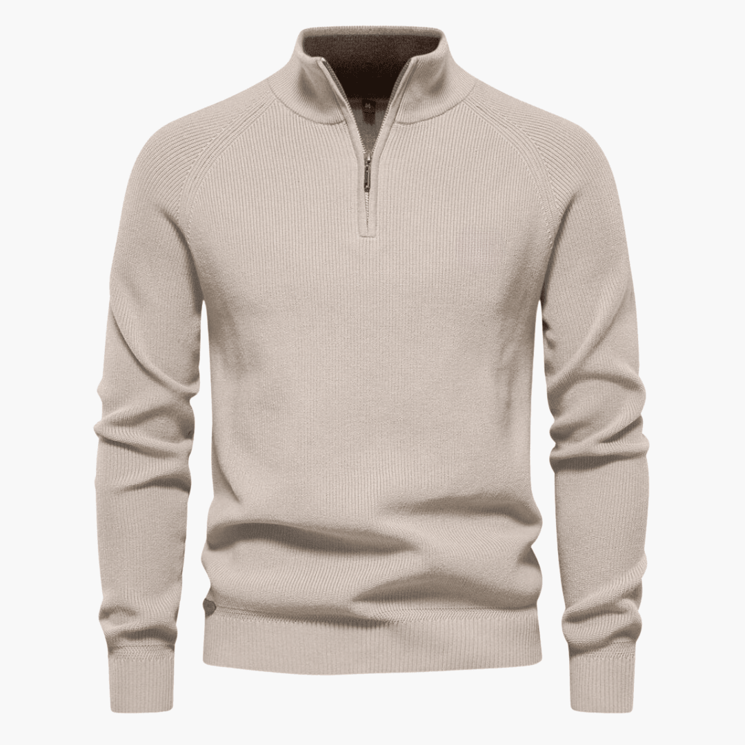 Men's slim-fit knitted sweater neutral tone soft premium wool blend for office and everyday wear