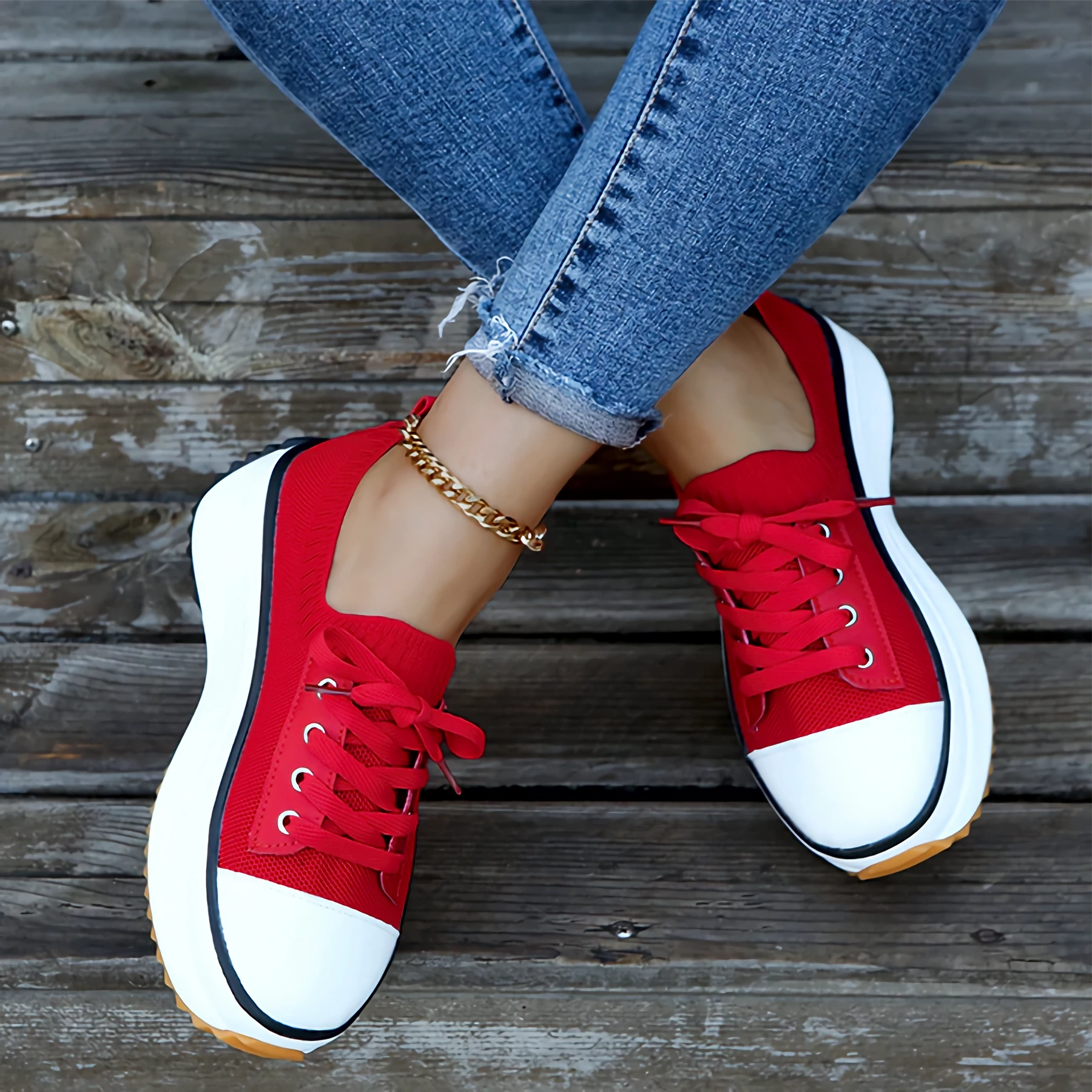 Women white orthopedic platform sneakers lace-up low-top design with supportive sole for all-day comfort