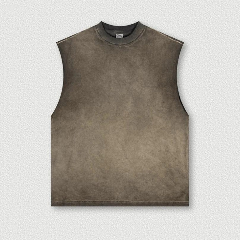Unisex acid wash cotton tank top oversized crewneck sleeveless retro vintage workout fit