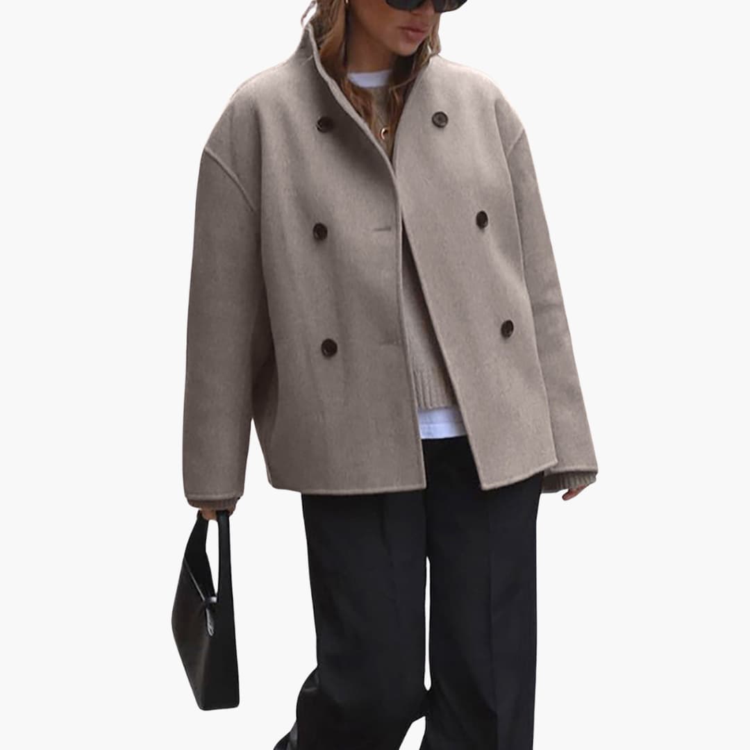 Women's structured short jacket stand collar button front everyday chic outer layer