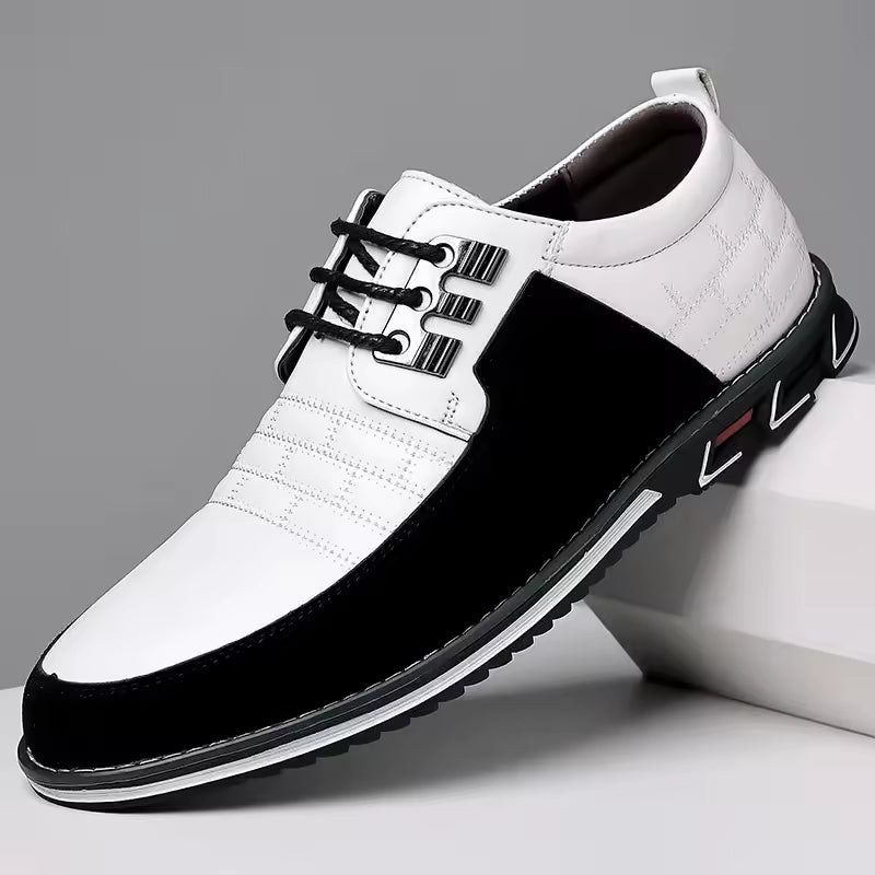 Black full-grain leather Oxford dress shoes with premium stitched upper and performance comfort sole