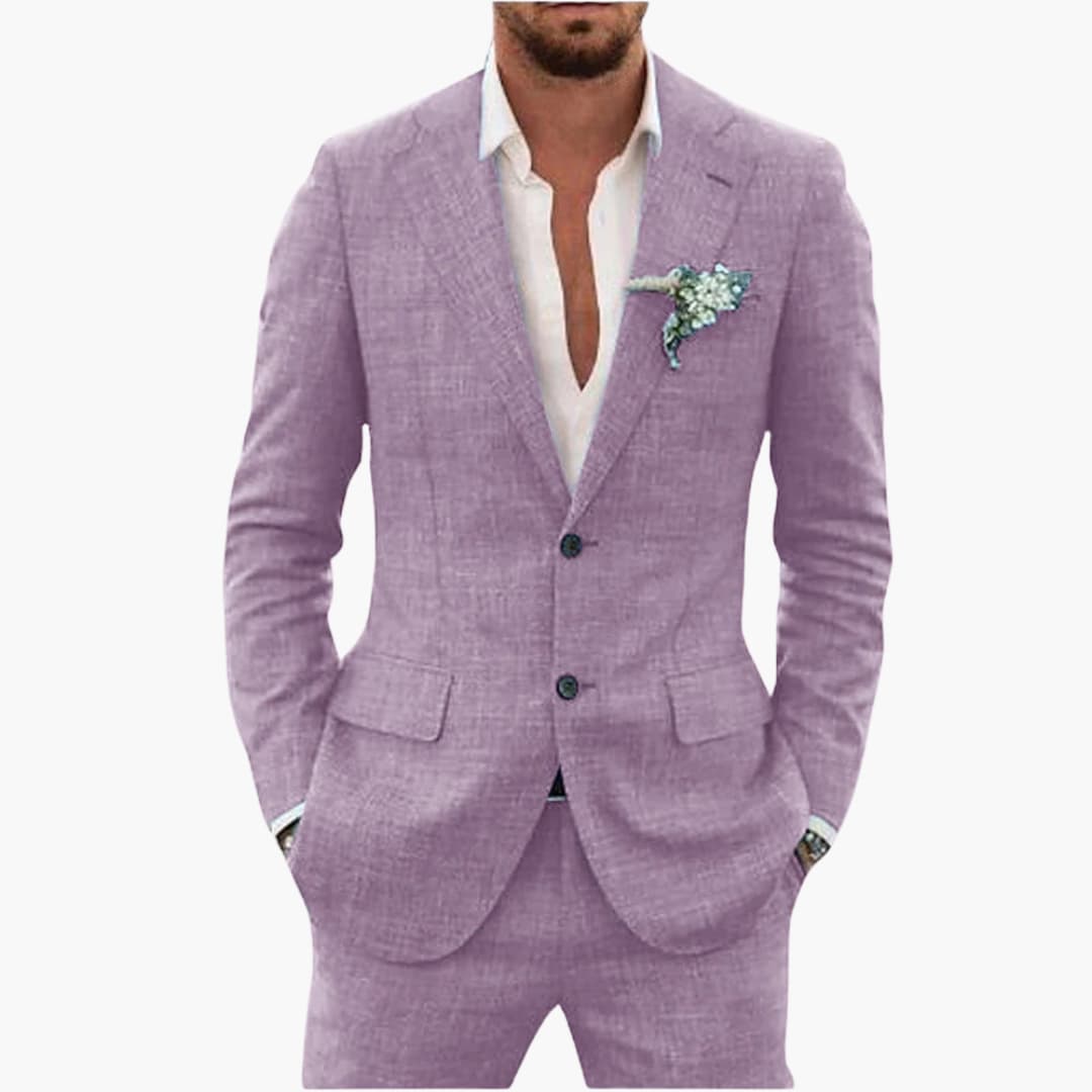 Men's lightweight tailored-fit two-piece summer suit notched lapel blazer trousers formal occasion