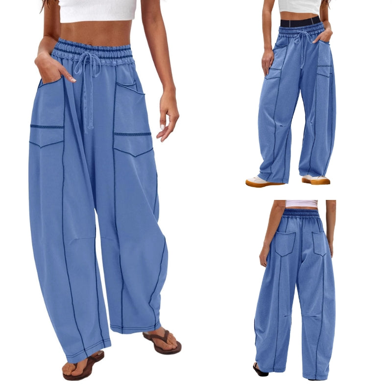 Women's high-rise barrel sweatpants in relaxed fit, soft breathable fabric for lounge and travel