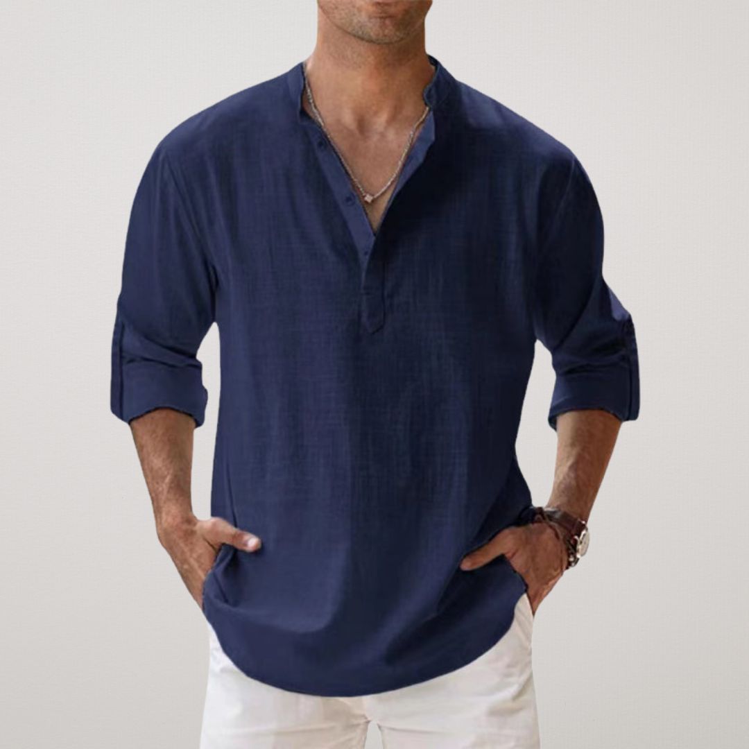 Jake men's relaxed fit long sleeve button shirt in classic neutral tone with clean lines