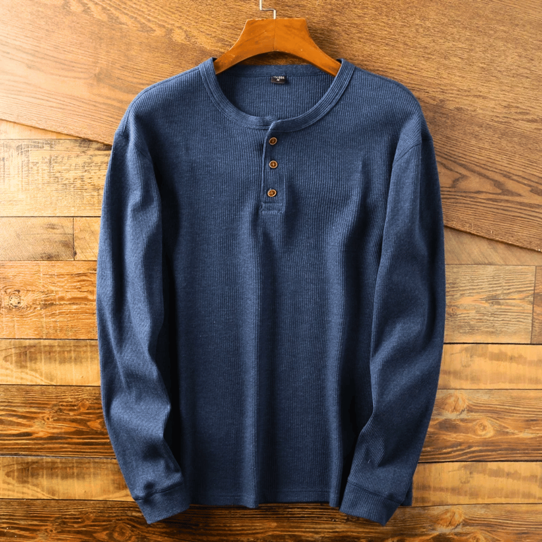 Urbann Vibe men's heather gray long sleeve Henley T-shirt 100% cotton button collar everyday essential