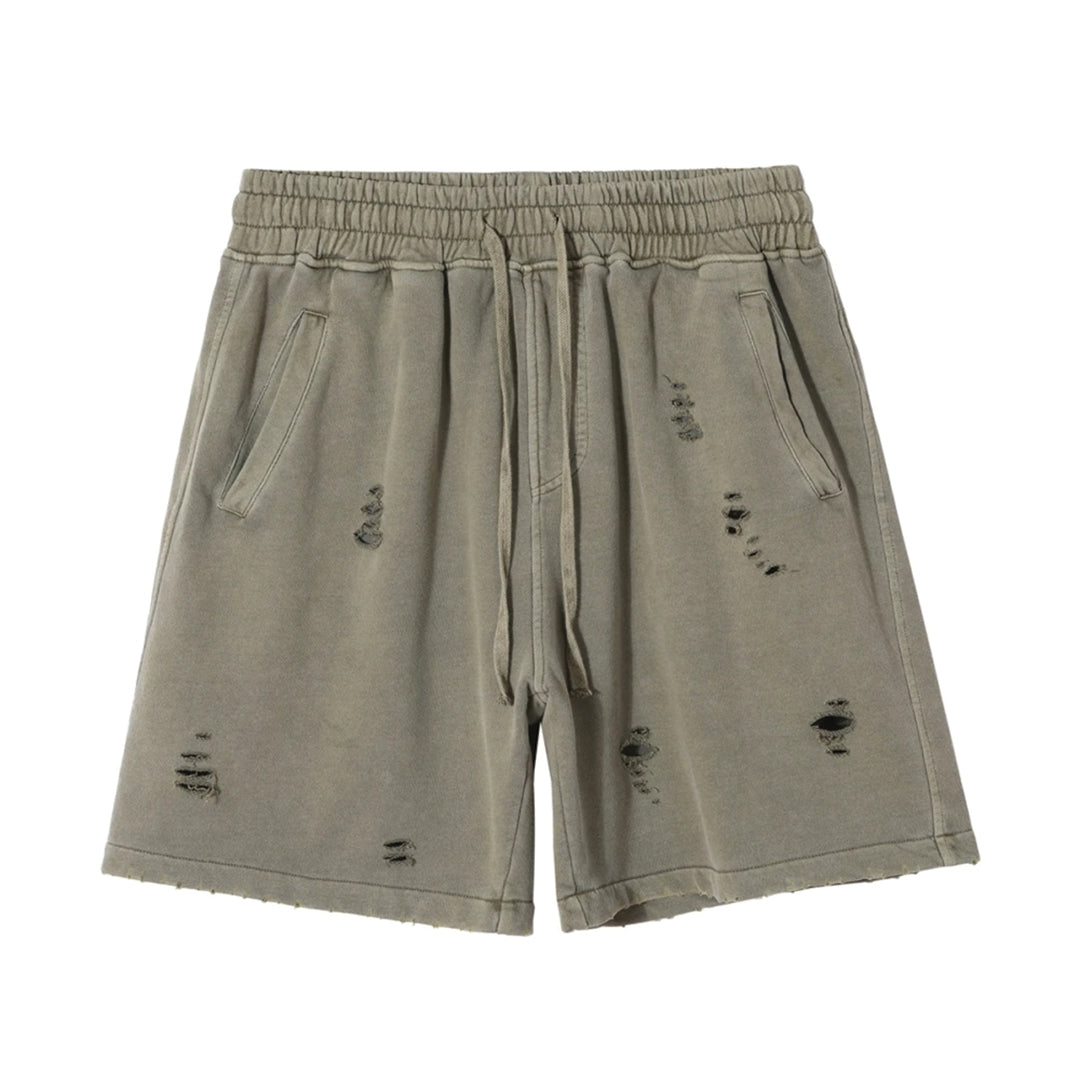 Men's heavyweight cotton sweat shorts in relaxed fit with frayed hem and elastic waistband