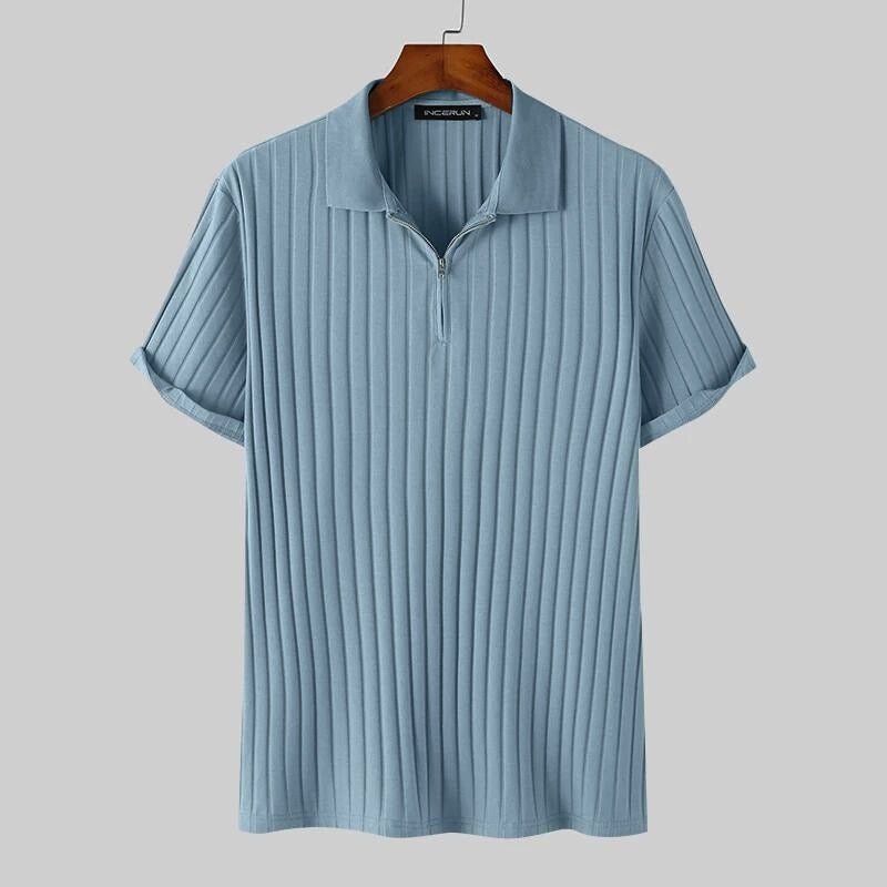 Men's lightweight breathable polo shirt wrinkle-resistant slim fit with elastane stretch and premium zipper