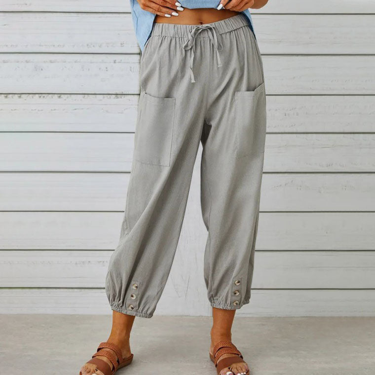 Women's wide leg cotton linen blend pants, relaxed everyday fit with gentle stretch for comfort