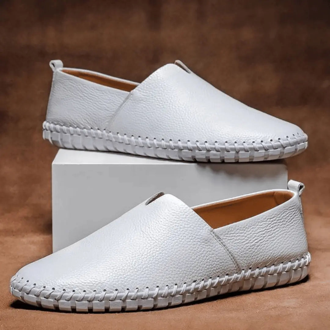 Logan Jefferson brown genuine leather slip-on loafers with rubber outsole for modern gentlemen
