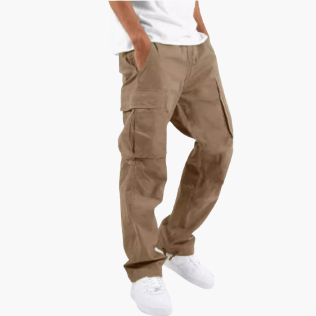 Men's wide-leg cargo pants relaxed fit streetwear style with multiple functional pockets