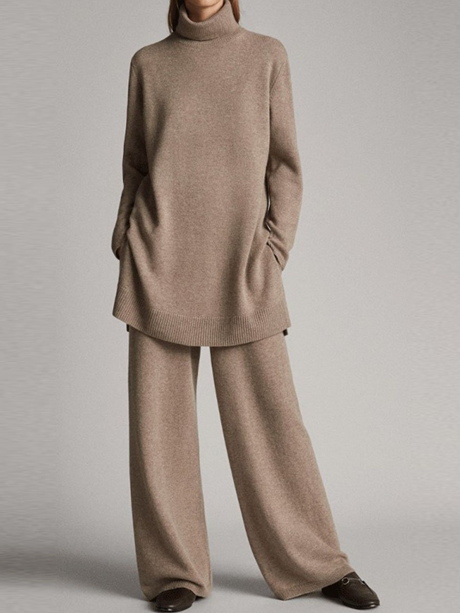 Women's gray oversized knit lounge set relaxed fit cozy winter two-piece with ribbed texture