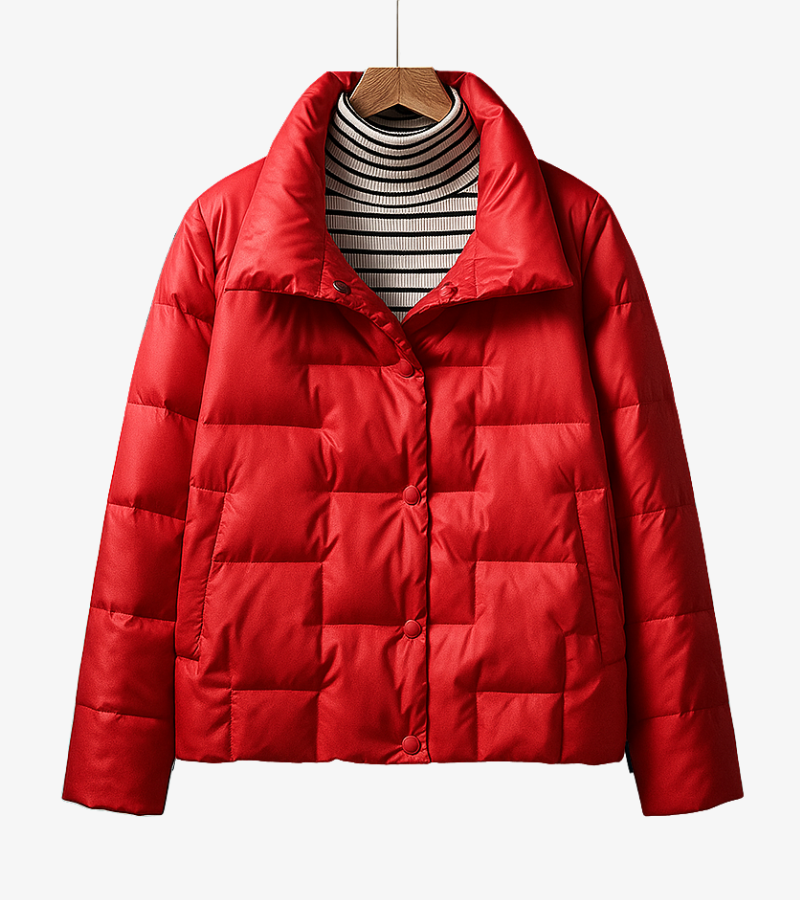 Women's cropped quilted puffer jacket lightweight stand collar snap front minimalist winter style