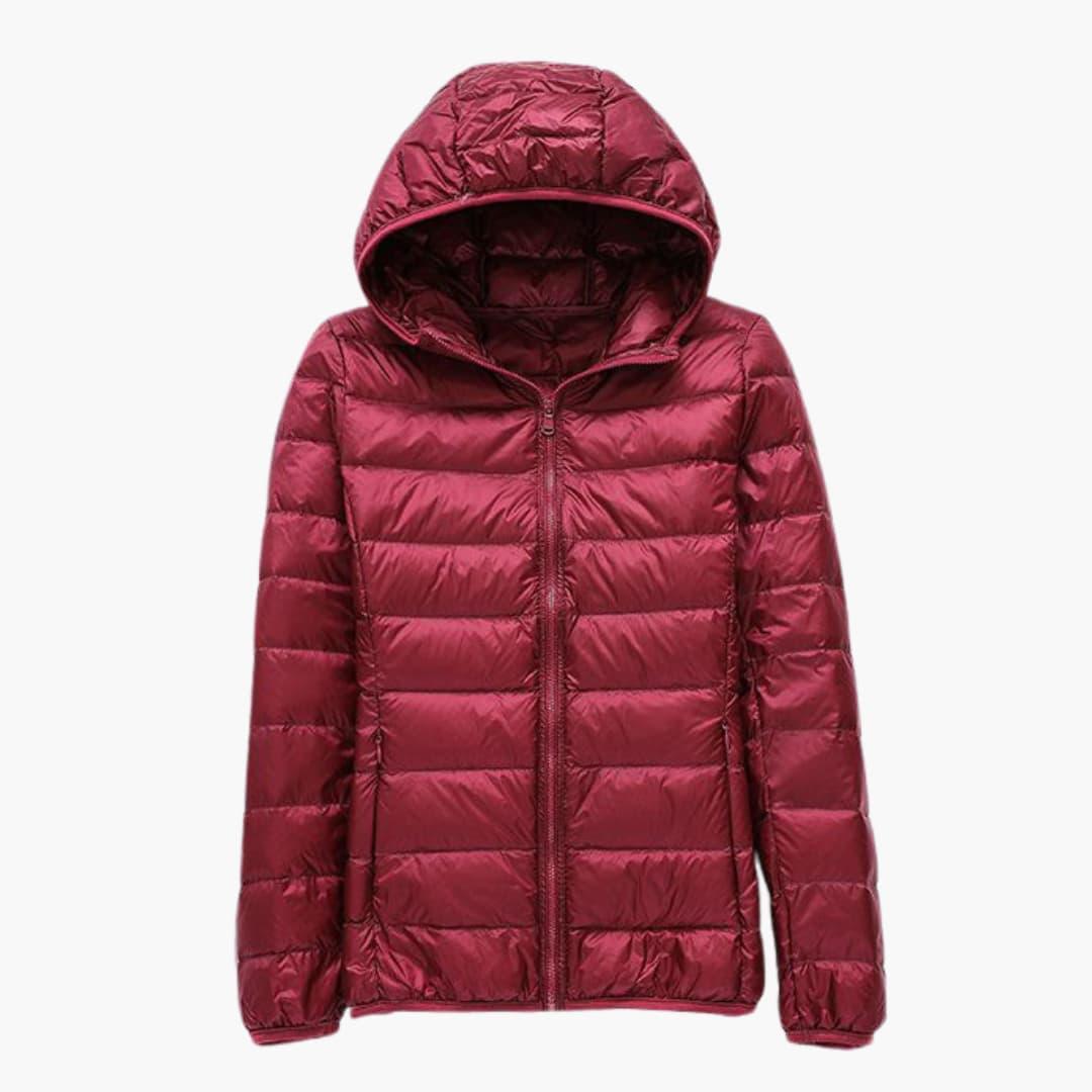 Women's hooded quilted jacket full zipper hidden side pockets transitional weather everyday comfort