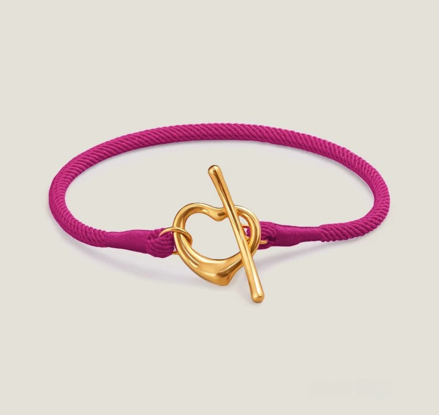 Gold-tone heart toggle rope bracelet adjustable minimalist woven cord tarnish-resistant love lock