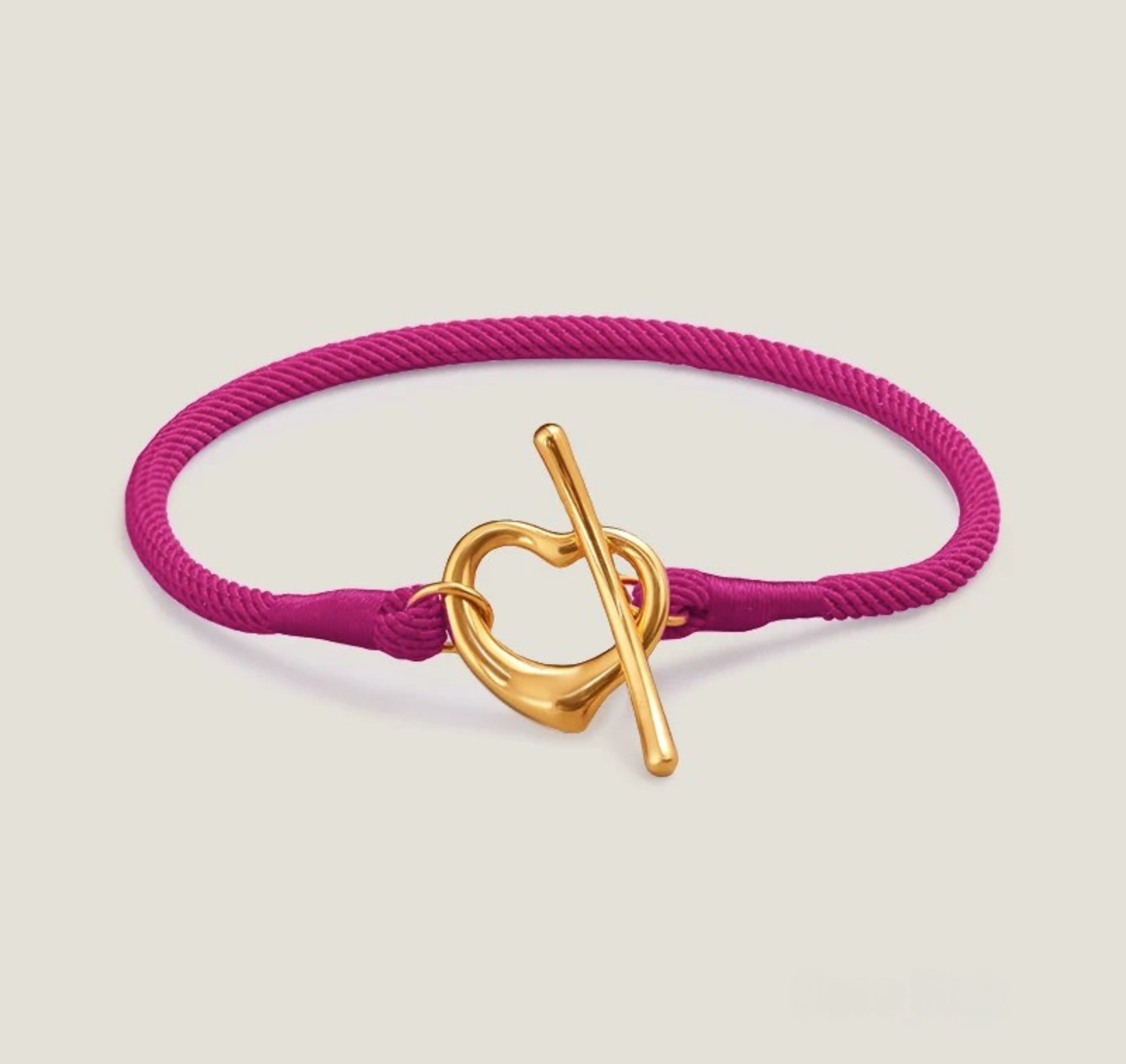 Gold-tone heart toggle rope bracelet adjustable minimalist woven cord tarnish-resistant love lock