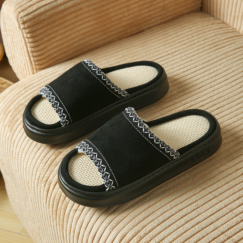Women's brown suede boho slides with cushioned EVA sole and handcrafted contrast stitching