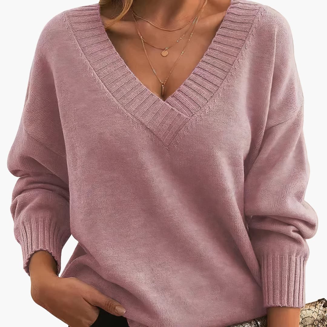 Women's tailored fit V-neck knit pullover in cozy style, perfect streamlined silhouette for cool days