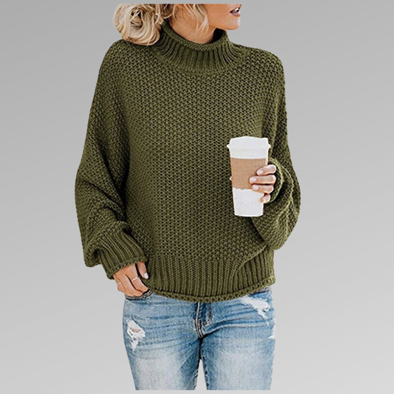 Women's high neck knit pullover sweater in solid orange cozy long-sleeve polyester fall winter style