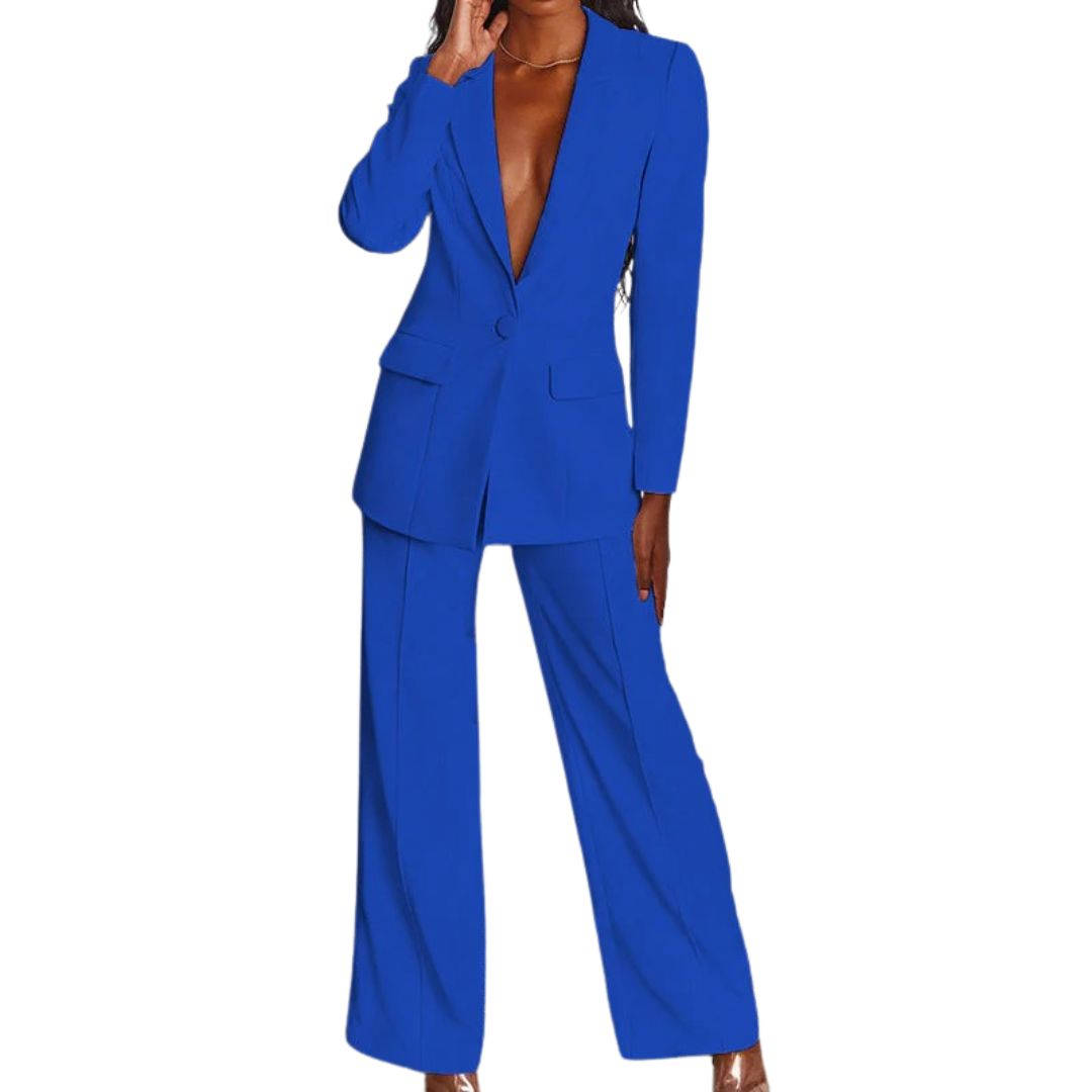 Women's elegant office suit set modern slim fit polyester-spandex stretch blend work professional look