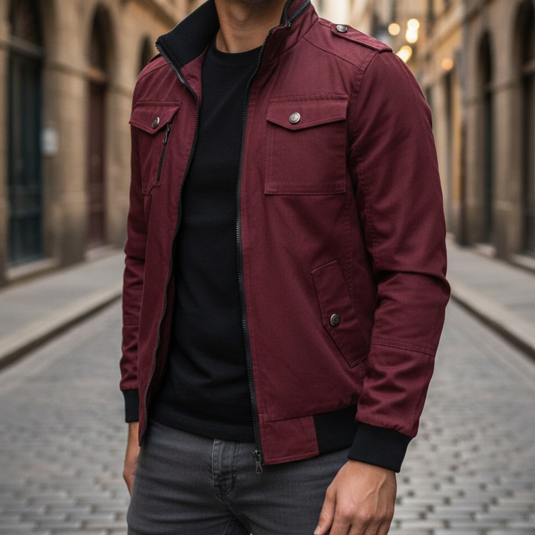 Men's windproof bomber jacket with zipper in bold colors, casual slim fit for everyday warmth