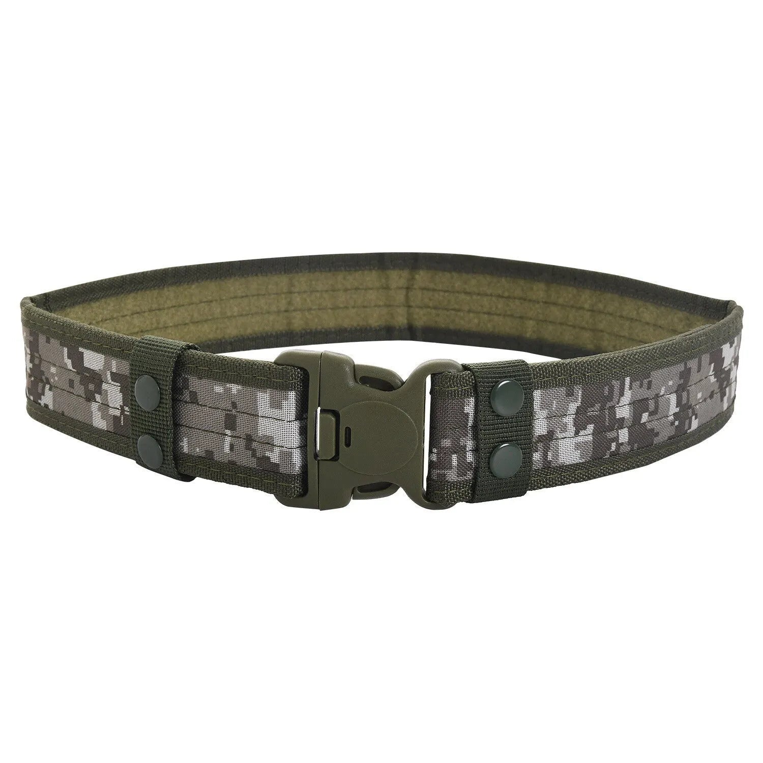 Camo tactical duty belt with reinforced Oxford EVA core and quick-release buckle for military use
