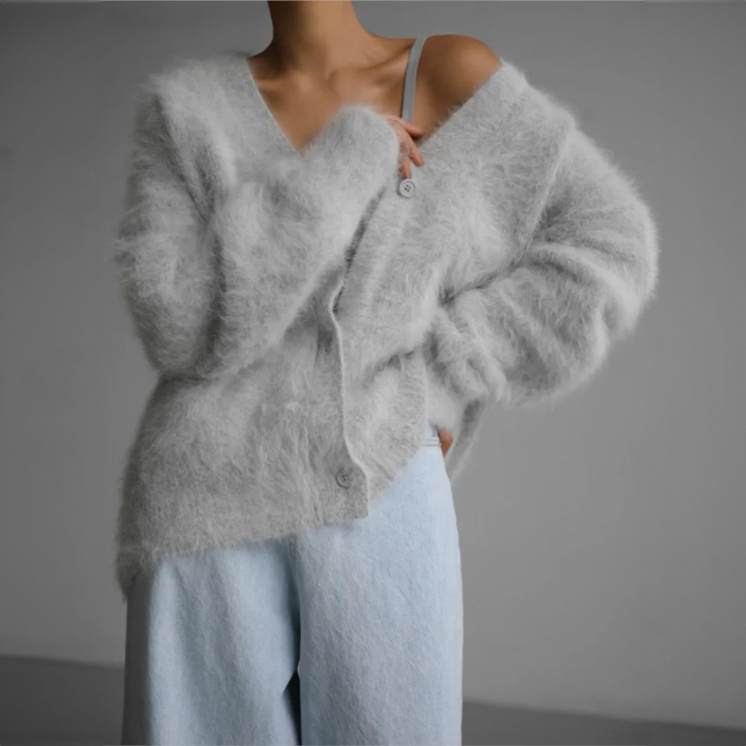 Women's faux mink knit cardigan loose fit long sleeve soft warm layer casual to formal