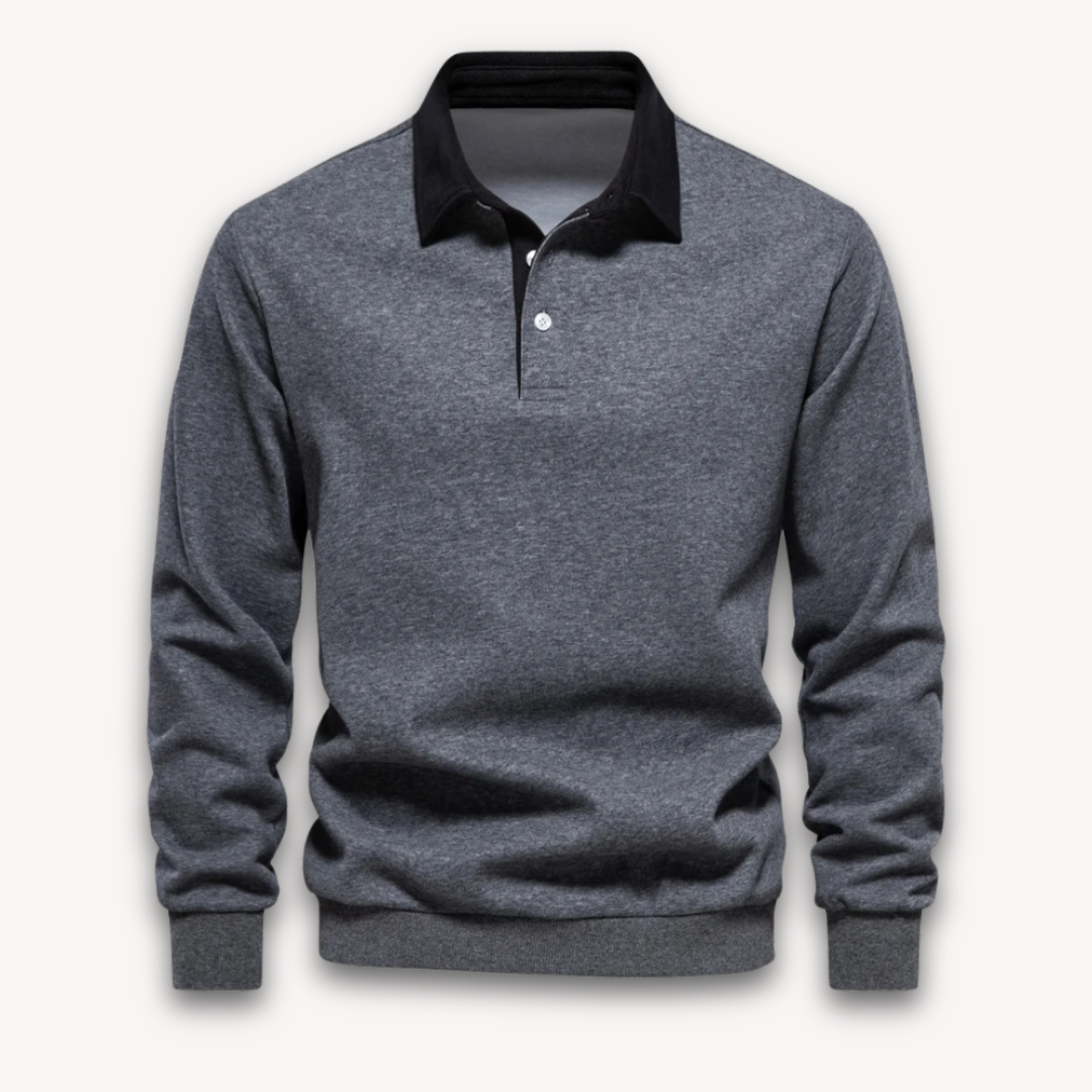 Navy regular fit long sleeve polo sweater soft cotton knit natural fiber modern men knitwear