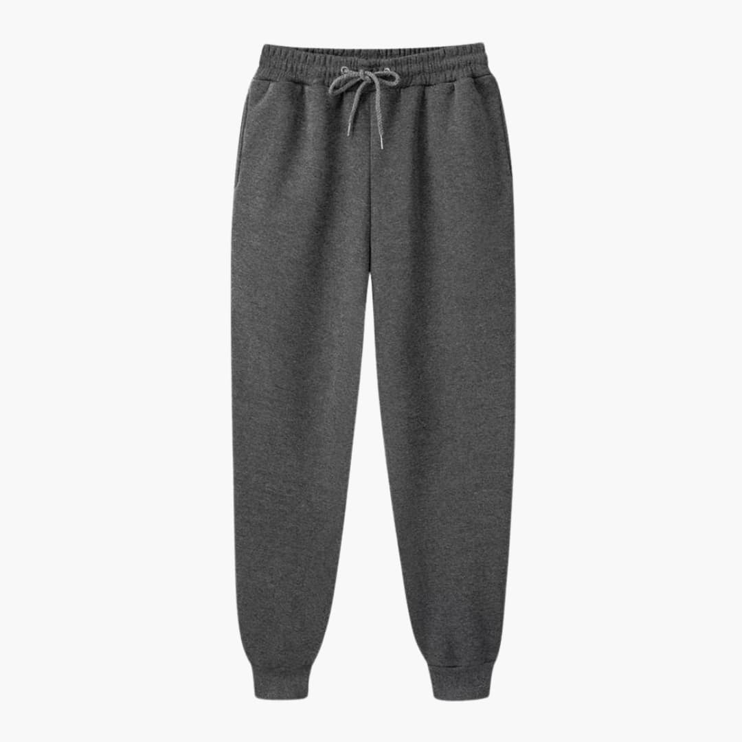 Unisex tapered jogger pants with elastic drawstring waistband and ribbed cuffed hems