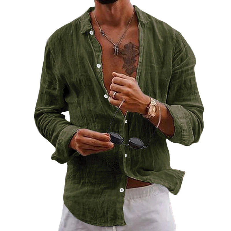 Anderson men's white linen shirt smart-casual cotton blend breathable lightweight summer button-up