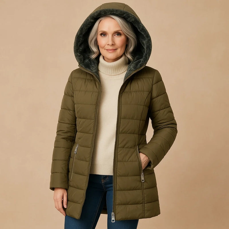 Black oversized winter jacket with cloud-soft plush lining and sculpted shell for cold weather