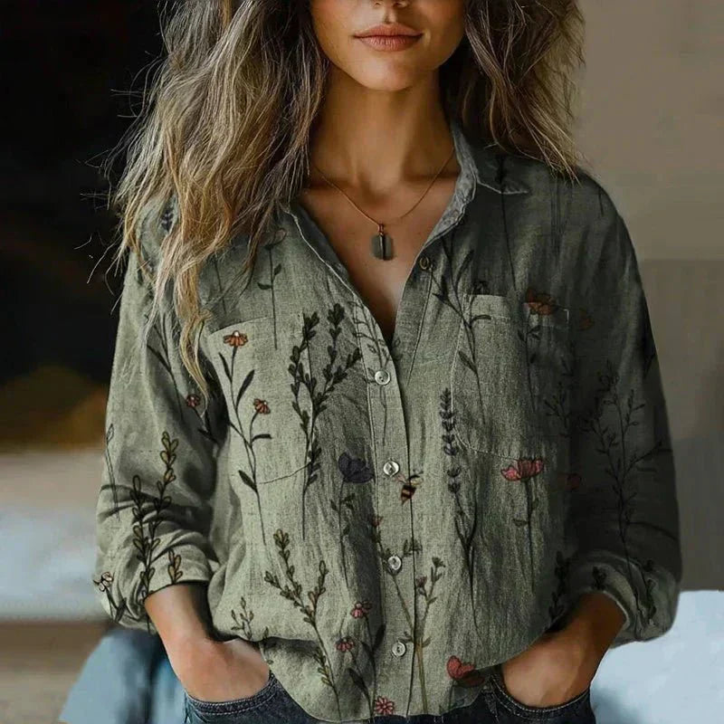 Women's relaxed-fit cotton button-down shirt in classic style with structured collar everyday comfort