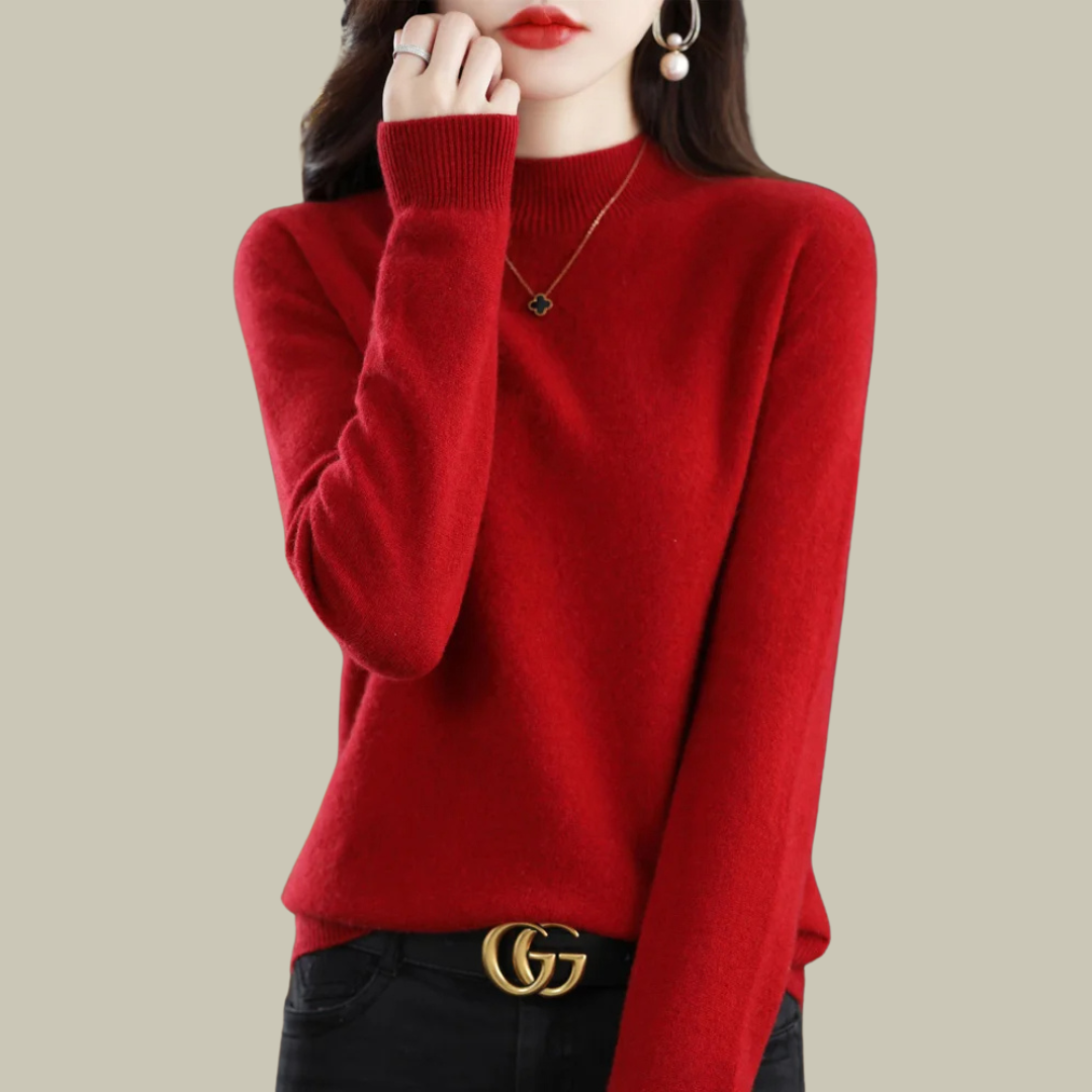Paige women's wool blend mock neck sweater classic fit soft knit everyday layering essential