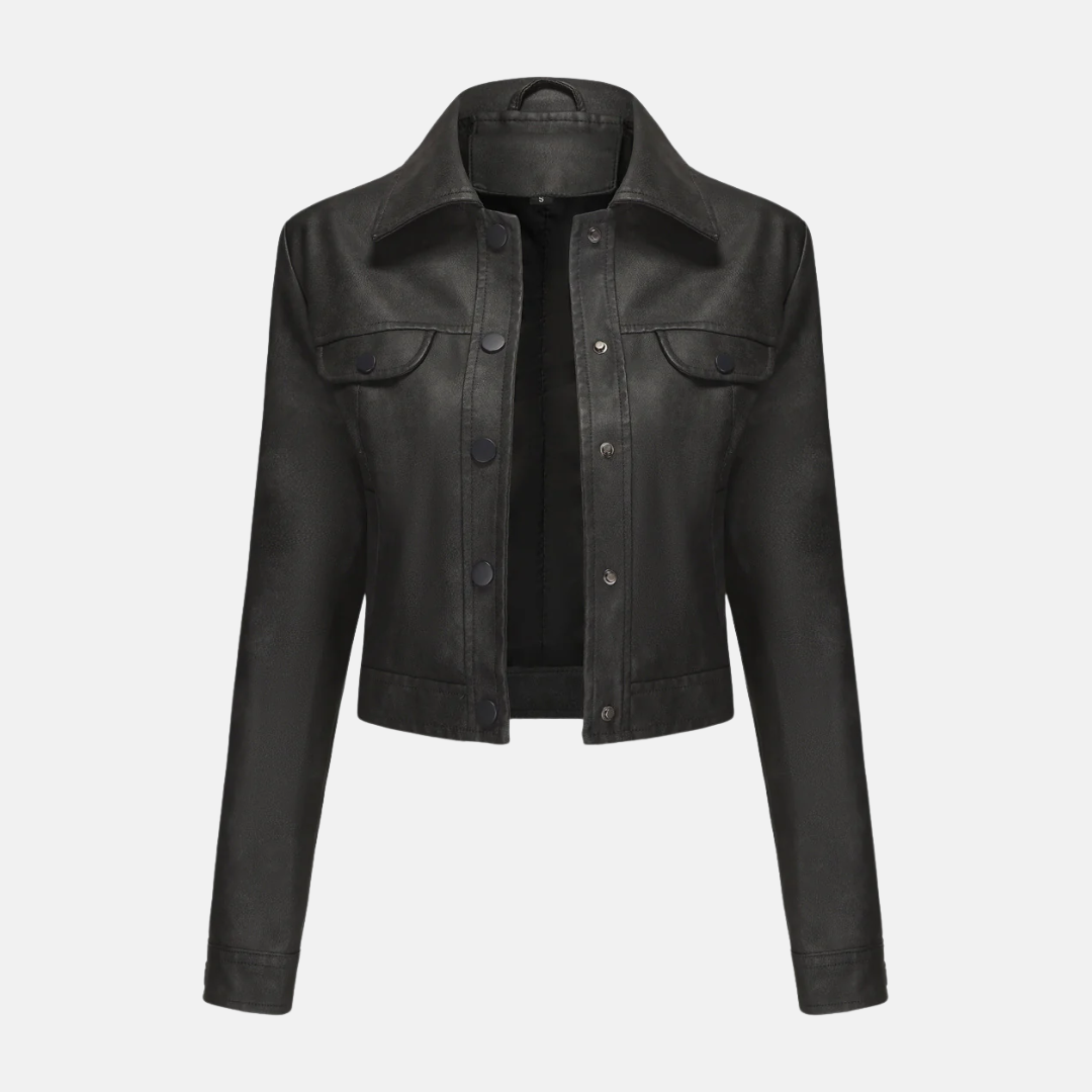 Women's cropped jacket structured fit woven texture snap front point collar chic versatile layer