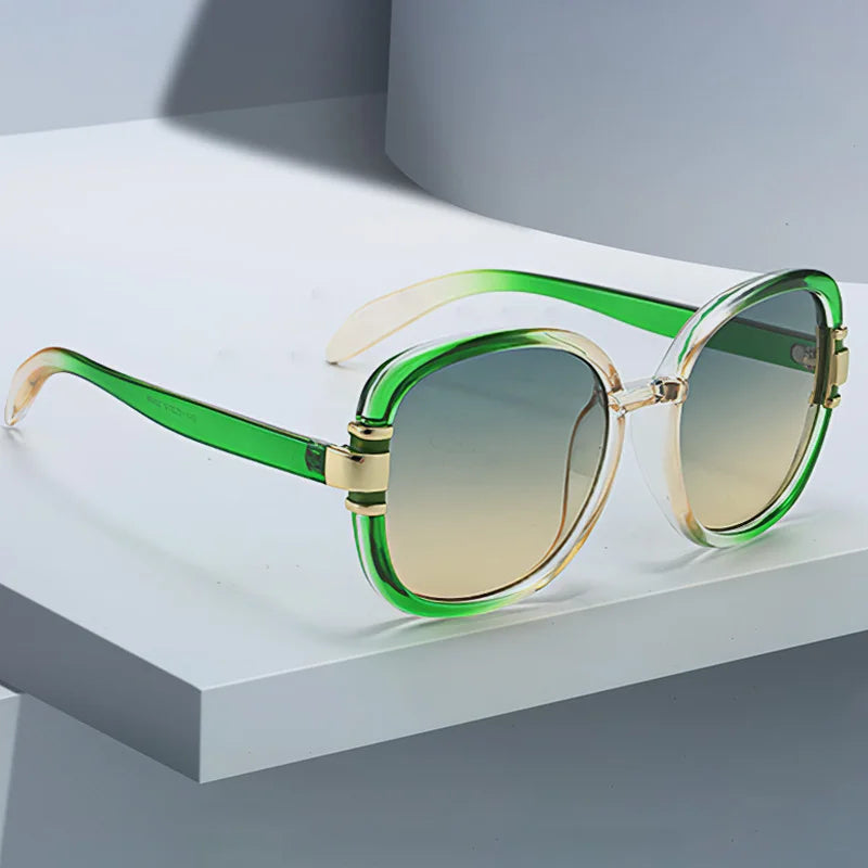Celestique square gradient sunglasses dual-tone acetate frame polished gold hinges UV400 glam fashion